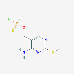 molecular formula C6H8Cl2N3OPS2 B14374849 O-{[4-amino-2-(methylsulfanyl)pyrimidin-5-yl]methyl} phosphorodichloridothioate CAS No. 91114-29-3