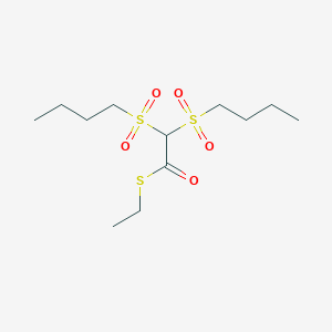 molecular formula C12H24O5S3 B14375540 S-Ethyl di(butane-1-sulfonyl)ethanethioate CAS No. 90127-81-4