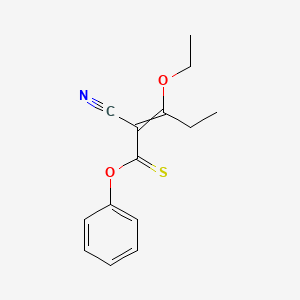 molecular formula C14H15NO2S B14376108 O-Phenyl 2-cyano-3-ethoxypent-2-enethioate CAS No. 90279-84-8