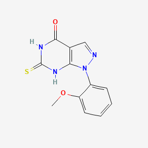 molecular formula C12H10N4O2S B1437765 6-mercapto-1-(2-methoxyphenyl)-1,5-dihydro-4H-pyrazolo[3,4-d]pyrimidin-4-one CAS No. 1105196-23-3