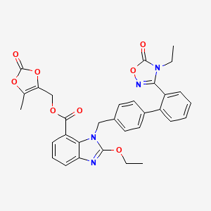 molecular formula C32H28N4O8 B1437772 (5-Methyl-2-oxo-1,3-dioxol-4-yl)methyl 2-ethoxy-1-((2'-(4-ethyl-5-oxo-4,5-dihydro-1,2,4-oxadiazol-3-yl)-[1,1'-biphenyl]-4-yl)methyl)-1H-benzo[d]imidazole-7-carboxylate CAS No. 1417576-01-2