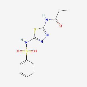 molecular formula C11H12N4O3S2 B14378548 N-{5-[(Benzenesulfonyl)amino]-1,3,4-thiadiazol-2-yl}propanamide CAS No. 89782-64-9