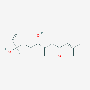molecular formula C15H24O3 B14378564 7,10-Dihydroxy-2,10-dimethyl-6-methylidenedodeca-2,11-dien-4-one CAS No. 88153-59-7