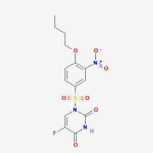 molecular formula C14H14FN3O7S B143815 2,4(1H,3H)-Pyrimidinedione, 1-((4-butoxy-3-nitrophenyl)sulfonyl)-5-fluoro- CAS No. 128887-36-5