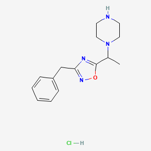 molecular formula C15H21ClN4O B1438320 1-[1-(3-Benzyl-1,2,4-oxadiazol-5-yl)ethyl]piperazine hydrochloride CAS No. 1156900-49-0