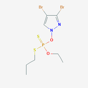 molecular formula C8H13Br2N2O2PS2 B14383232 3,4-Dibromo-1-{[ethoxy(propylsulfanyl)phosphorothioyl]oxy}-1H-pyrazole CAS No. 88064-12-4