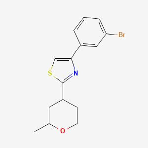 molecular formula C15H16BrNOS B14383461 Thiazole, 4-(3-bromophenyl)-2-(tetrahydro-2-methyl-2H-pyran-4-yl)- CAS No. 88571-84-0