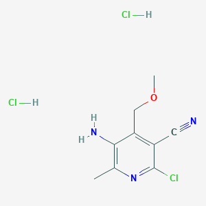 molecular formula C9H12Cl3N3O B1438460 5-Amino-2-chloro-4-methoxymethyl-6-methyl-nicotinonitrile dihydrochloride CAS No. 1185303-33-6