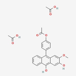 molecular formula C27H26O9 B14384841 Acetic acid;[4-(3,10-dihydroxy-2-methoxyanthracen-9-yl)phenyl] acetate CAS No. 88101-49-9