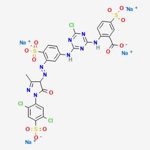 molecular formula C26H14Cl3N9Na4O12S3 B14385301 Tetrasodium 2-((4-chloro-6-((3-((1-(2,5-dichloro-4-sulphonatophenyl)-4,5-dihydro-3-methyl-5-oxo-1H-pyrazol-4-yl)azo)-4-sulphonatophenyl)amino)-1,3,5-triazin-2-yl)amino)-5-sulphonatobenzoate CAS No. 89923-42-2