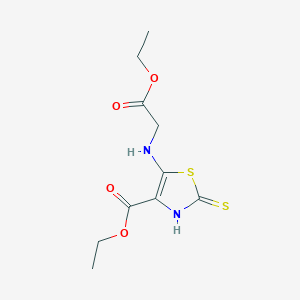 molecular formula C10H14N2O4S2 B14385843 Ethyl 5-[(2-ethoxy-2-oxoethyl)amino]-2-sulfanylidene-2,3-dihydro-1,3-thiazole-4-carboxylate CAS No. 87978-04-9
