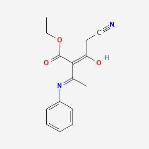 molecular formula C15H16N2O3 B14386678 ethyl (E)-4-cyano-3-hydroxy-2-(C-methyl-N-phenylcarbonimidoyl)but-2-enoate 