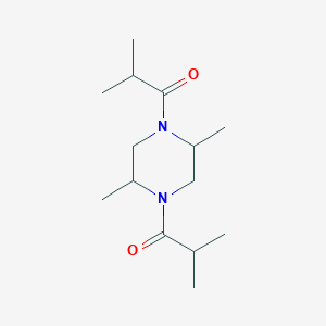molecular formula C14H26N2O2 B14387430 Piperazine, 2,5-dimethyl-1,4-bis(2-methyl-1-oxopropyl)- CAS No. 90043-75-7