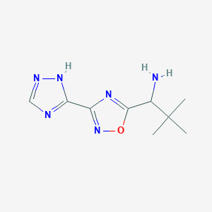 molecular formula C9H14N6O B1438745 2,2-dimethyl-1-[3-(4H-1,2,4-triazol-3-yl)-1,2,4-oxadiazol-5-yl]propan-1-amine CAS No. 1153519-17-5