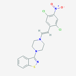 molecular formula C19H16Cl2N4O2S B143887 3-[4-[2-(2,5-Dichloro-4-nitrophenyl)ethenyl]-1-piperazinyl]-1,2-benzisothiazole CAS No. 160384-37-2