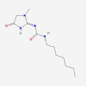 molecular formula C12H22N4O2 B14388780 (3E)-1-heptyl-3-(1-methyl-4-oxoimidazolidin-2-ylidene)urea 
