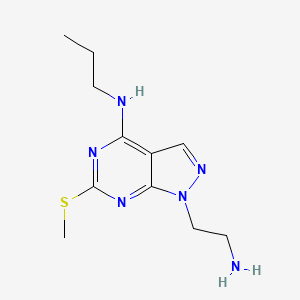 molecular formula C11H18N6S B1438882 1-(2-氨基乙基)-6-(甲硫基)-N-丙基-1H-吡唑并[3,4-d]嘧啶-4-胺 CAS No. 1105197-49-6
