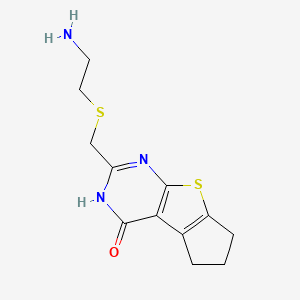 molecular formula C12H15N3OS2 B1438971 2-{[(2-aminoethyl)thio]methyl}-3,5,6,7-tetrahydro-4H-cyclopenta[4,5]thieno[2,3-d]pyrimidin-4-one CAS No. 1144461-80-2