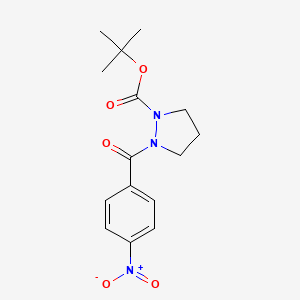 molecular formula C15H19N3O5 B1439015 Tert-butyl 2-(4-nitrobenzoyl)pyrazolidine-1-carboxylate CAS No. 1135283-69-0