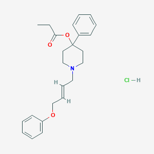 molecular formula C24H30ClNO3 B143905 1-(4-Phenoxy-2-butenyl)-4-phenyl-4-piperidinol propanoate (ester) hydrochloride CAS No. 128864-81-3