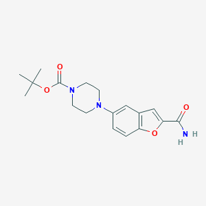 molecular formula C18H23N3O4 B143907 Tert-butyl 4-(2-carbamoylbenzofuran-5-yl)piperazine-1-carboxylate CAS No. 183288-44-0