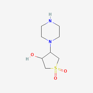 molecular formula C8H16N2O3S B1439216 3-Hydroxy-4-(piperazin-1-yl)-1lambda-thiolane-1,1-dione CAS No. 1049116-89-3