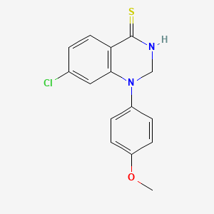 molecular formula C15H13ClN2OS B14392652 7-Chloro-1-(4-methoxyphenyl)-2,3-dihydroquinazoline-4(1H)-thione CAS No. 90070-94-3