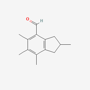molecular formula C14H18O B14392709 2,5,6,7-Tetramethyl-2,3-dihydro-1H-indene-4-carbaldehyde CAS No. 88633-08-3