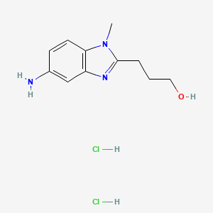 molecular formula C11H17Cl2N3O B1439356 3-(5-Amino-1-methyl-1H-benzoimidazol-2-YL)-propan-1-OL dihydrochloride CAS No. 1158279-25-4