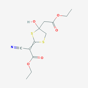 molecular formula C12H15NO5S2 B14393860 Ethyl 2-cyano-2-[4-(2-ethoxy-2-oxoethyl)-4-hydroxy-1,3-dithiolan-2-ylidene]acetate CAS No. 88406-71-7