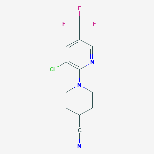 molecular formula C12H11ClF3N3 B1439425 1-[3-Chloro-5-(trifluoromethyl)-2-pyridinyl]-4-piperidinecarbonitrile CAS No. 1171918-97-0