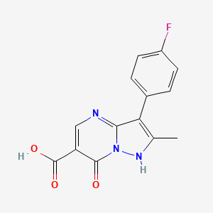 molecular formula C14H10FN3O3 B1439436 3-(4-Fluorophenyl)-2-methyl-7-oxo-4,7-dihydropyrazolo[1,5-a]pyrimidine-6-carboxylic acid CAS No. 1204296-70-7