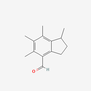 molecular formula C14H18O B14394403 1,5,6,7-Tetramethyl-2,3-dihydro-1H-indene-4-carbaldehyde CAS No. 88633-09-4