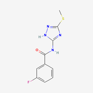 molecular formula C10H9FN4OS B1439514 3-fluoro-N-[5-(methylsulfanyl)-4H-1,2,4-triazol-3-yl]benzamide CAS No. 1021266-89-6
