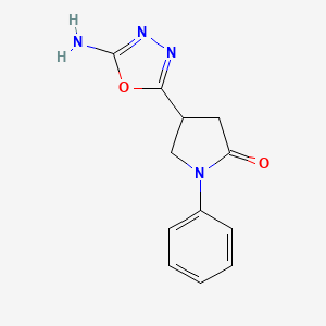 molecular formula C12H12N4O2 B1439637 4-(5-Amino-1,3,4-oxadiazol-2-yl)-1-phenylpyrrolidin-2-one CAS No. 1030103-68-4