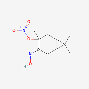 molecular formula C10H16N2O4 B14396503 4-(Hydroxyimino)-3,7,7-trimethylbicyclo[4.1.0]heptan-3-yl nitrate CAS No. 89971-11-9
