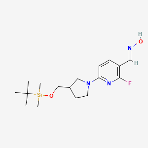 molecular formula C17H28FN3O2Si B1439653 (E)-6-(3-((tert-Butyldimethylsilyloxy)methyl)-pyrrolidin-1-yl)-2-fluoronicotinaldehyde oxime CAS No. 1228670-36-7
