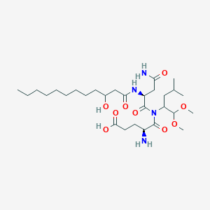 molecular formula C29H54N4O9 B143969 (4S)-4-amino-5-[[(2S)-4-amino-2-(3-hydroxydodecanoylamino)-4-oxobutanoyl]-(1,1-dimethoxy-4-methylpentan-2-yl)amino]-5-oxopentanoic acid CAS No. 125850-33-1