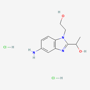 molecular formula C11H17Cl2N3O2 B1439695 1-[5-Amino-1-(2-hydroxy-ethyl)-1H-benzoimidazol-2-YL]-ethanol dihydrochloride CAS No. 1185293-40-6