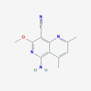 molecular formula C12H12N4O B14397043 5-Amino-7-methoxy-2,4-dimethyl-1,6-naphthyridine-8-carbonitrile CAS No. 89500-81-2