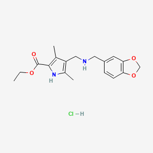 molecular formula C18H23ClN2O4 B1439719 Ethyl 4-(((benzo[d][1,3]dioxol-5-ylmethyl)amino)methyl)-3,5-dimethyl-1H-pyrrole-2-carboxylate hydrochloride CAS No. 1185296-08-5