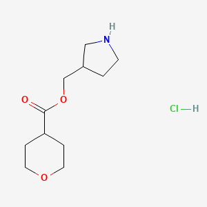 molecular formula C11H20ClNO3 B1439879 3-Pyrrolidinylmethyl tetrahydro-2H-pyran-4-carboxylate hydrochloride CAS No. 1220020-90-5