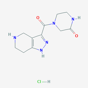 molecular formula C11H16ClN5O2 B1439902 4-(4,5,6,7-Tetrahydro-1H-pyrazolo[4,3-c]pyridine-3-carbonyl)piperazin-2-one hydrochloride CAS No. 1220034-06-9
