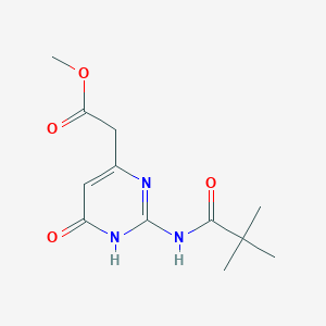 molecular formula C12H17N3O4 B14401392 Methyl 2-(2-(2,2-dimethylpropanoylamino)-4-oxo-1H-pyrimidin-6-yl)acetate CAS No. 86944-09-4