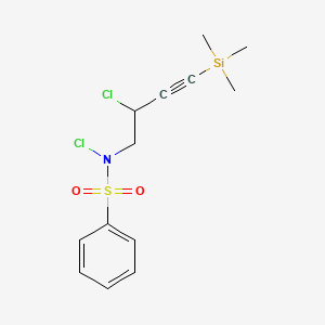 molecular formula C13H17Cl2NO2SSi B14402068 N-Chloro-N-[2-chloro-4-(trimethylsilyl)but-3-yn-1-yl]benzenesulfonamide CAS No. 89660-40-2