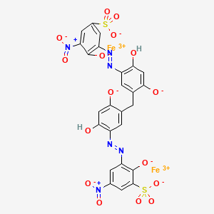 molecular formula C25H12Fe2N6O16S2 B14403363 Iron, [mu-[2-(hydroxy-kappaO)-3-[[5-[[2-hydroxy-4-(hydroxy-kappaO)-5-[[2-(hydroxy-kappaO)-3-nitro-5-sulfophenyl]azo-kappaN1]phenyl]methyl]-2-(hydroxy-kappaO)-4-hydroxyphenyl]azo-kappaN1]-5-nitrobenzenesulfonato(6-)]]di- CAS No. 85392-59-2