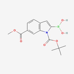 molecular formula C15H18BNO6 B1440344 (1-(tert-Butoxycarbonyl)-6-(methoxycarbonyl)-1H-indol-2-yl)boronic acid CAS No. 848357-46-0
