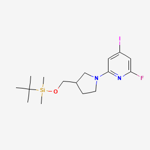 molecular formula C16H26FIN2OSi B1440400 2-(3-((Tert-butyldimethylsilyloxy)methyl)-pyrrolidin-1-YL)-6-fluoro-4-iodopyridine CAS No. 1228665-82-4