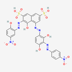 molecular formula C28H18N8O14S2 B14404312 5-[[2,4-Dihydroxy-3-[(4-nitrophenyl)azo]phenyl]azo]-4-hydroxy-3-[(2-hydroxy-5-nitrophenyl)azo]naphthalene-2,7-disulphonic acid CAS No. 85959-22-4
