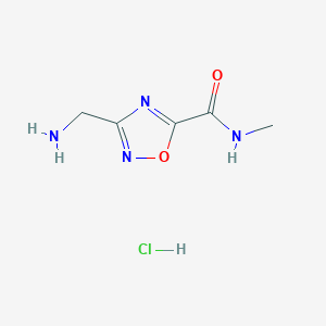 molecular formula C5H9ClN4O2 B1440437 3-(aminomethyl)-N-methyl-1,2,4-oxadiazole-5-carboxamide hydrochloride CAS No. 1185020-61-4